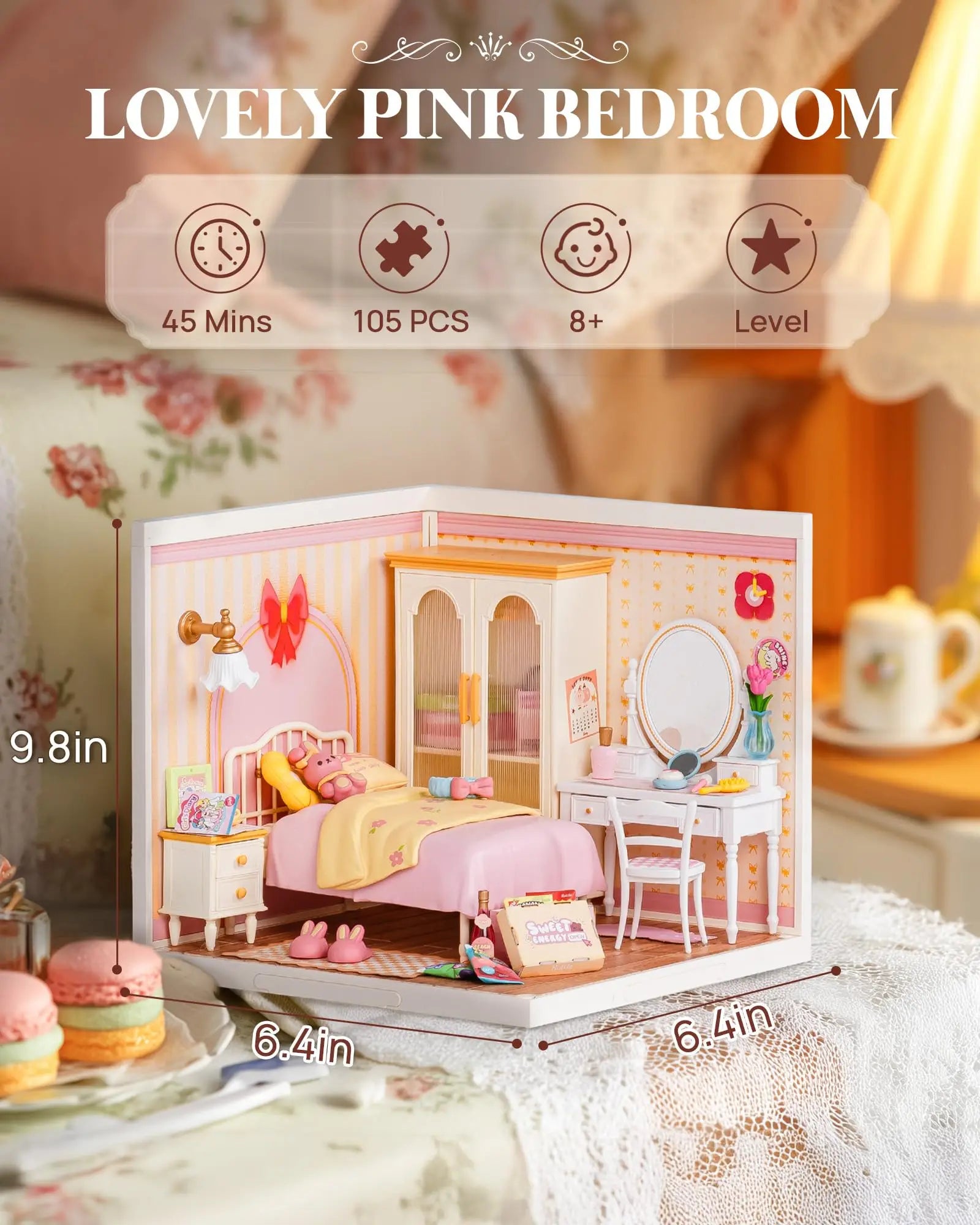 Robotime 3D Puzzle Miniature Pink Bedroom DIY Model Kit