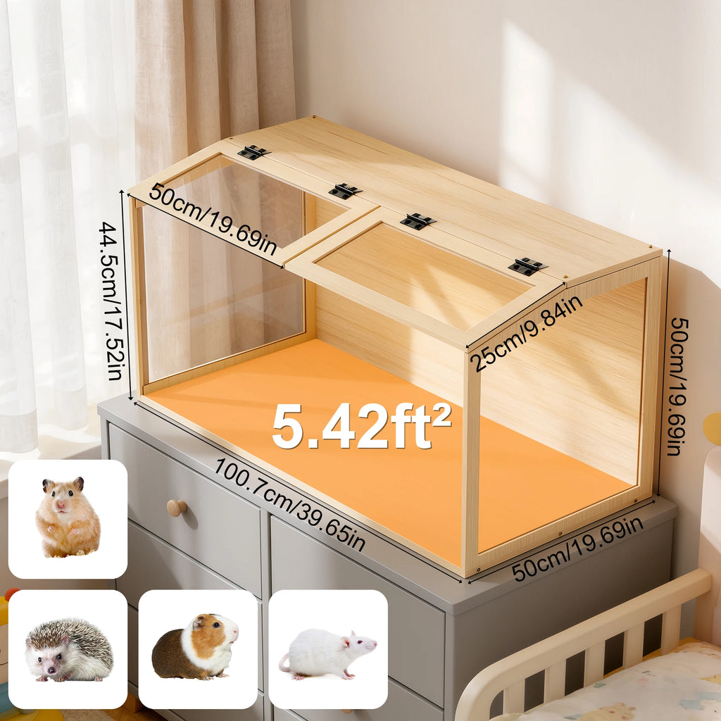 Large Wooden Hamster Cage with LED Light - Safe & Chew-Proof Habitat