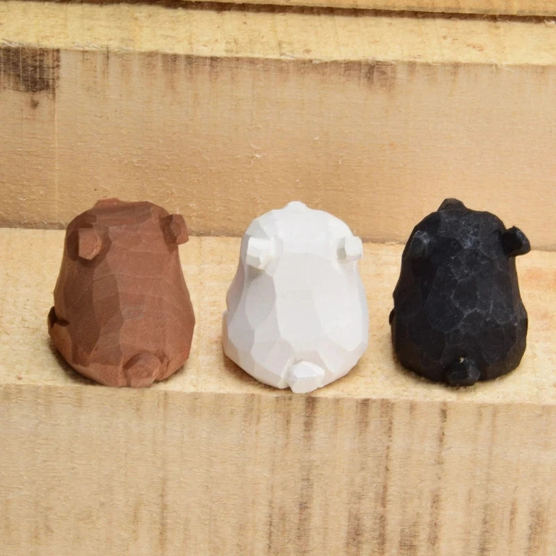 Cute Wooden Polar Bear Figurine - Miniature Hand-Carved Decor