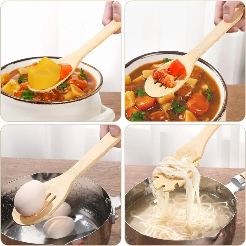 Eco-friendly Bamboo Utensil Set - Non-stick Cooking Tools with Holder
