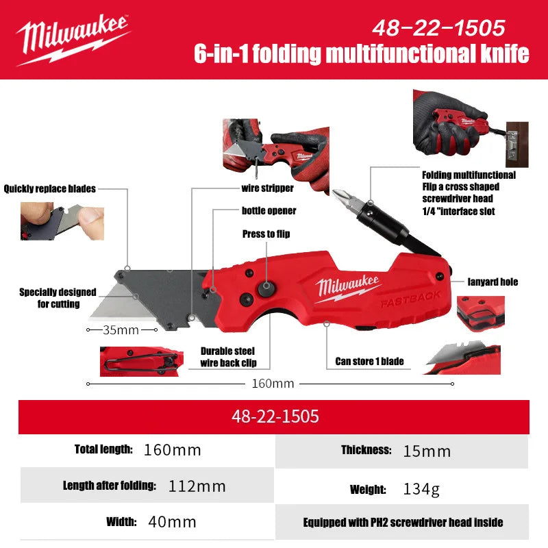 Milwaukee 6-in-1 Folding Utility Knife - Versatile & Durable