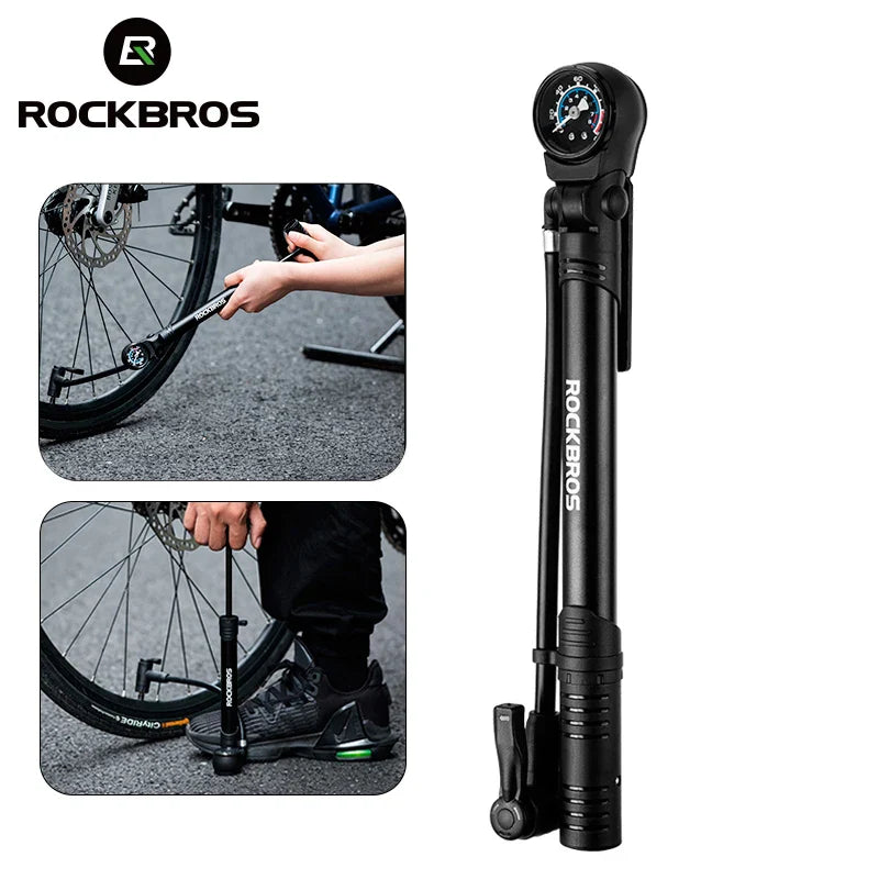 ROCKBROS 120PSI Portable Bike Pump with Pressure Gauge - Lightweight & Durable