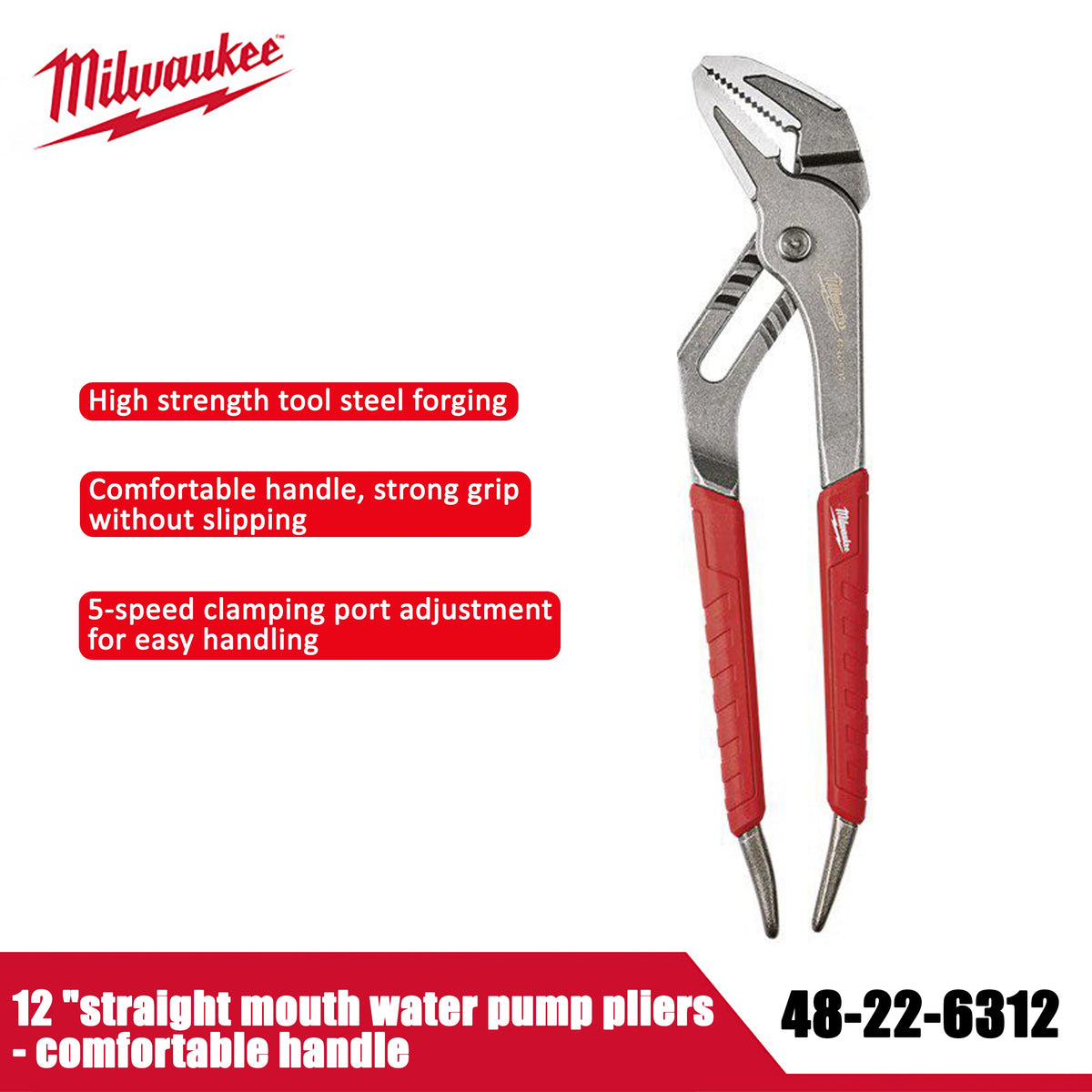 Milwaukee 12" Straight Water Pump Pliers - Comfort Grip & Durable