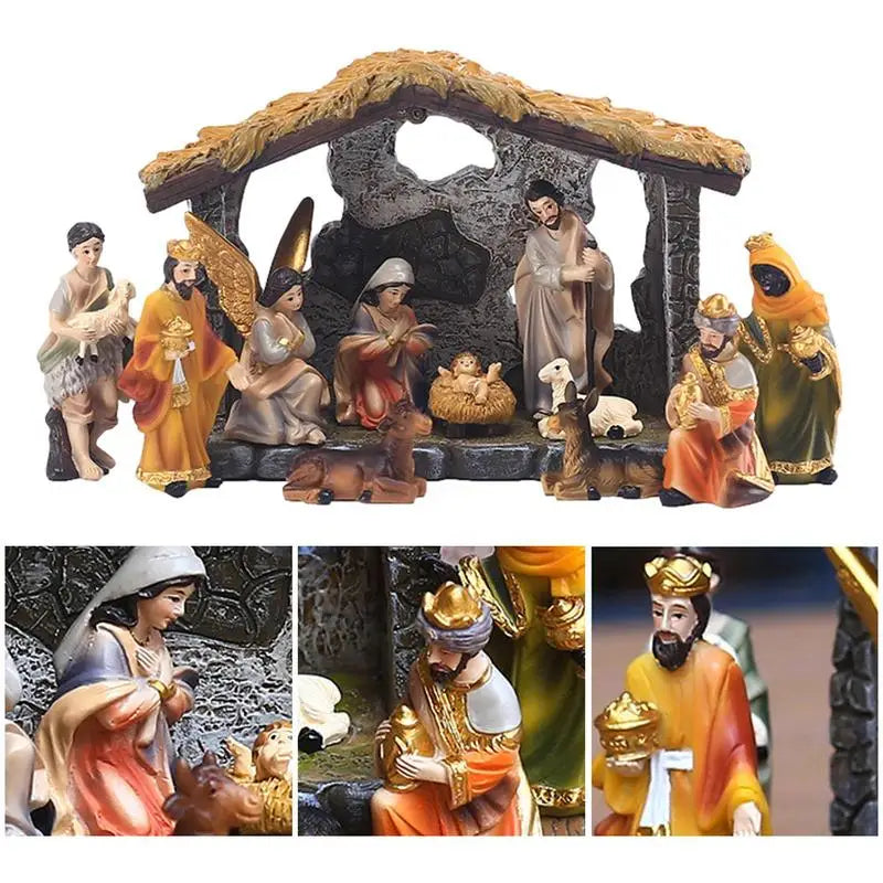 12-Piece Nativity Scene Set - Elegant Resin Christmas Decor