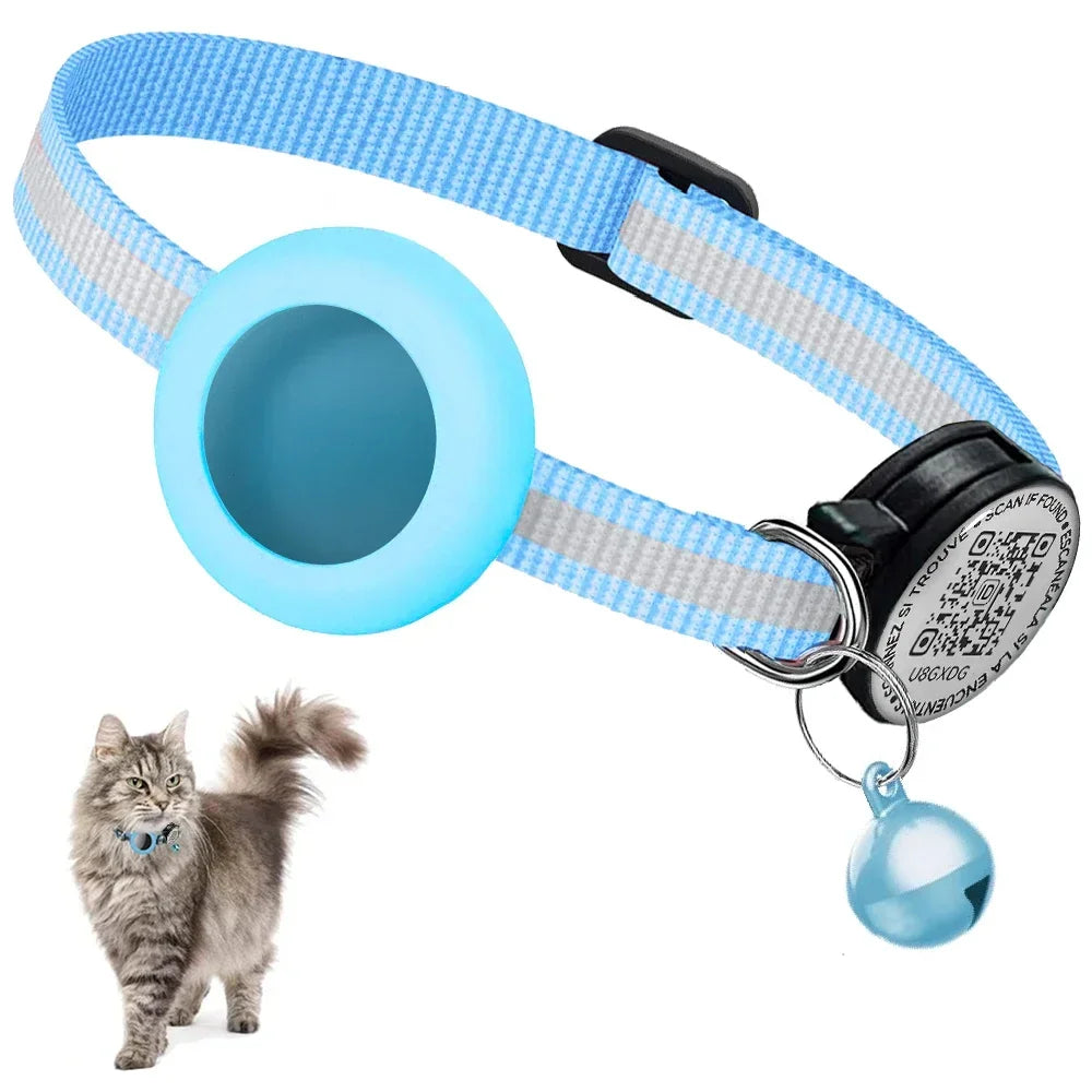 Reflective GPS Tracker Cat Collar with QR Tag & AirTag Holder