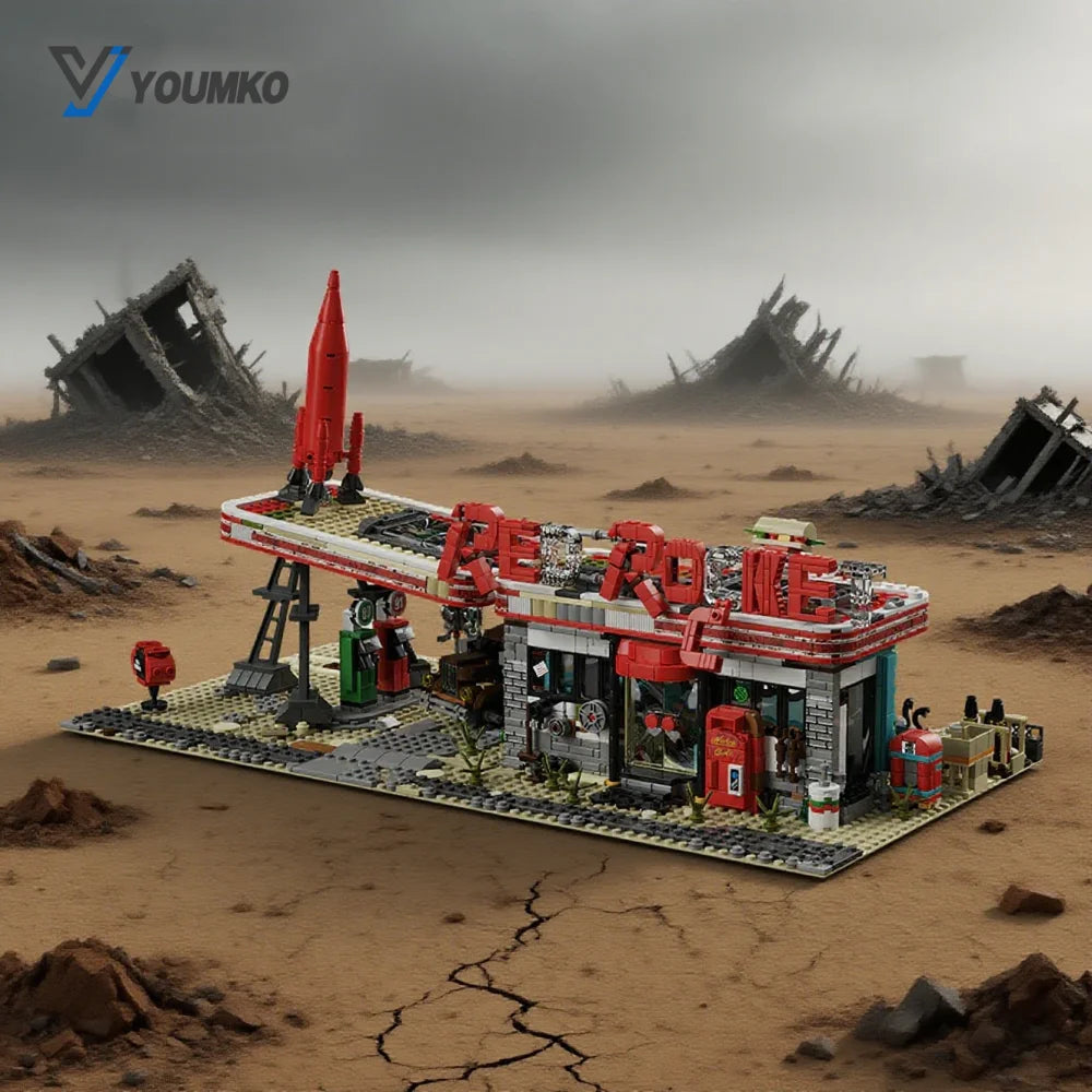 2221PCS Red Rocket Gas Station Building Blocks - Fun Toy for Kids & Adults
