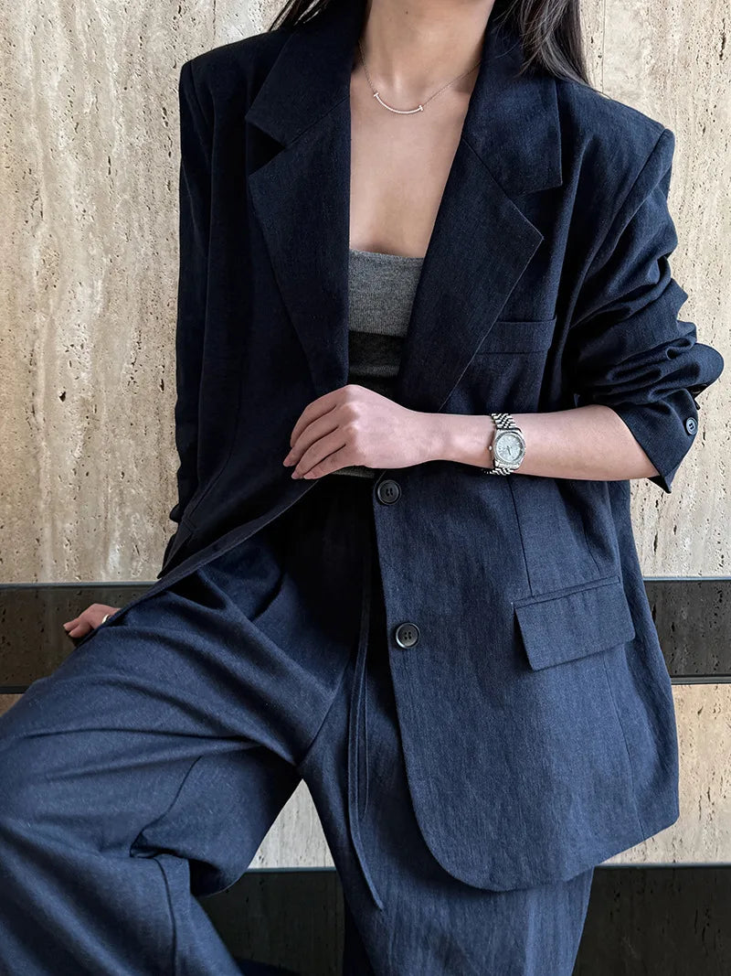 Linen Blazer & Pants Set for Women - Stylish Spring Attire