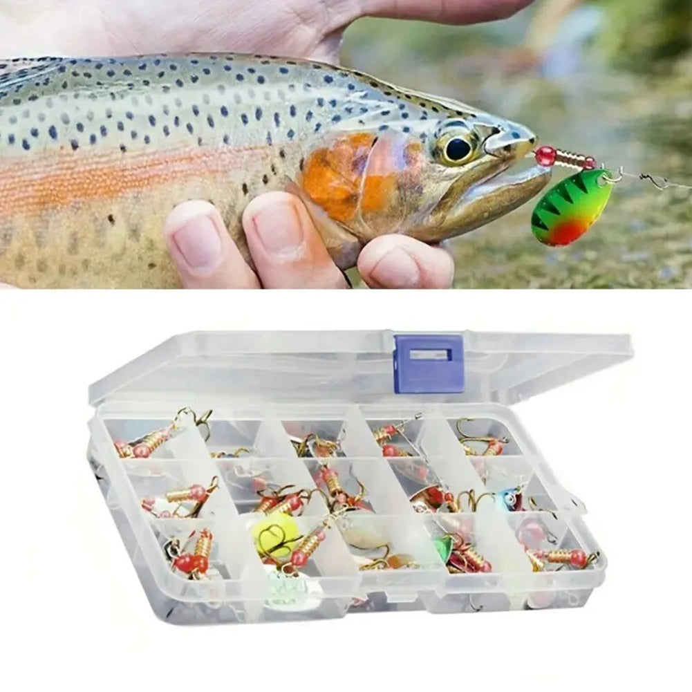 30 Metal Spoon Spinner Fishing Lures with Treble Hooks - Bass & Trout Bait