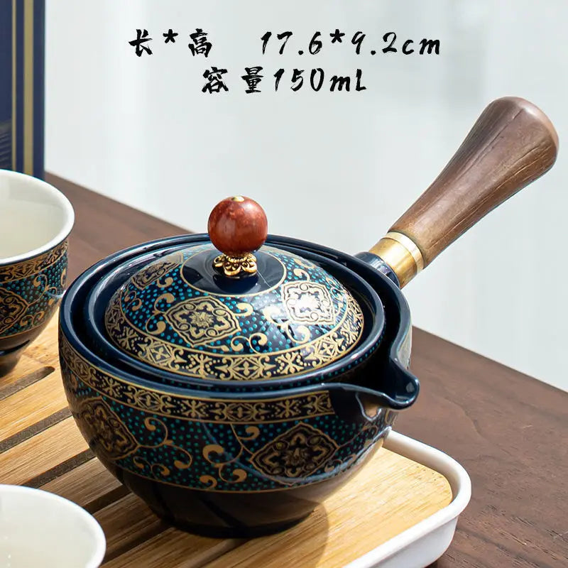 Portable 4-Piece Gongfu Tea Set with Rotating Teapot - Perfect Travel Gift