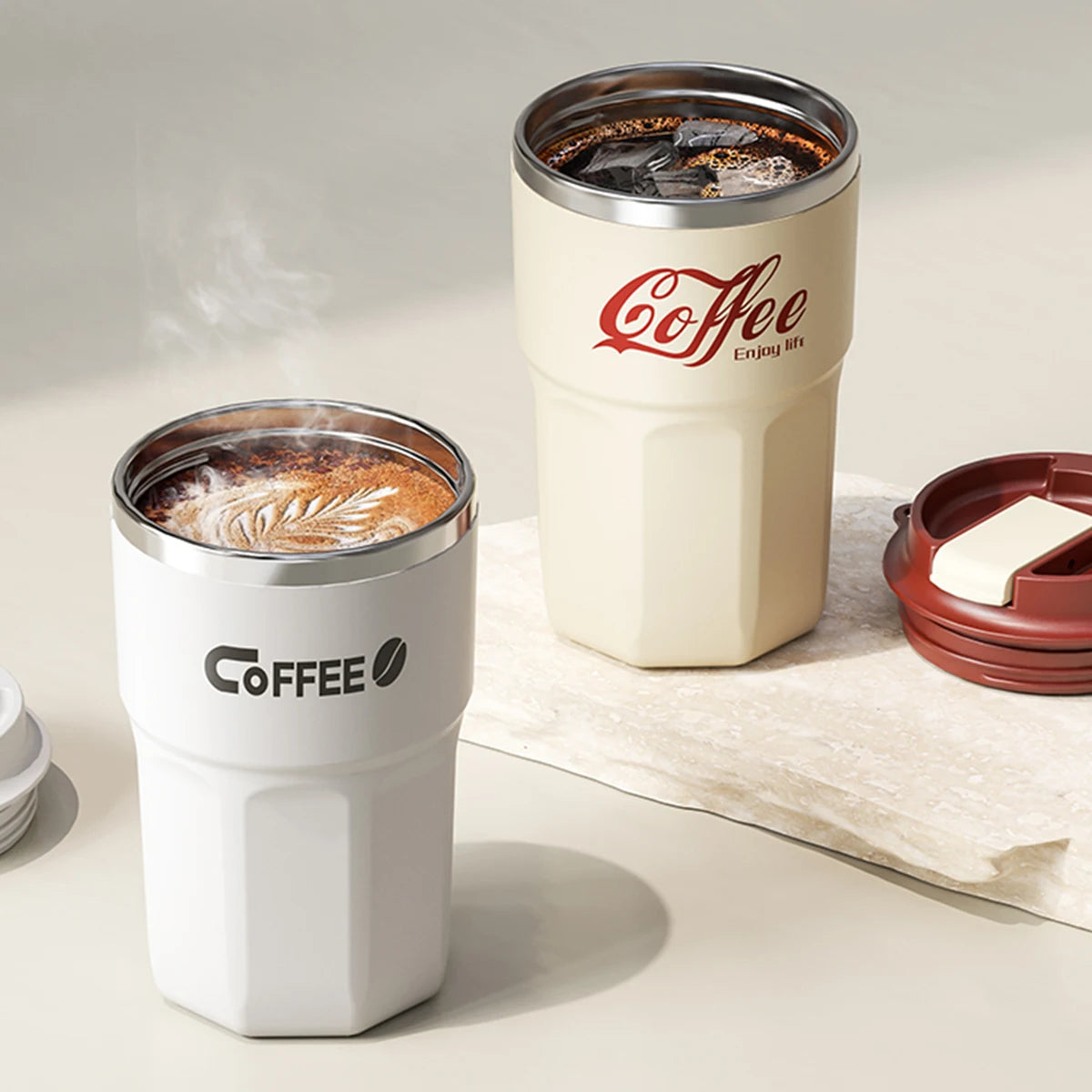 Double Wall Insulated Coffee Mug with Lid & Handle- 400ML/480ML