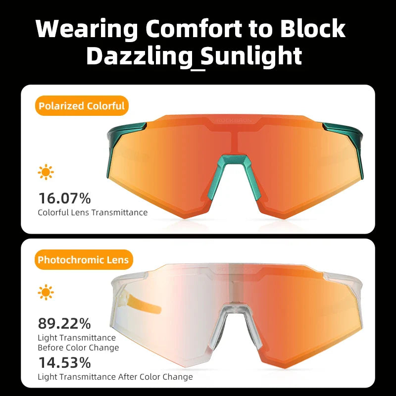 ROCKBROS Photochromic Polarized Cycling Glasses - Ultra UV400 Protection