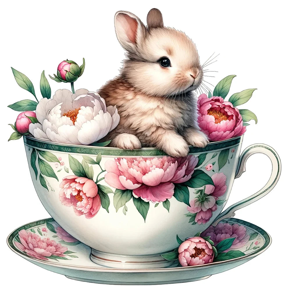 5D DIY Round Diamond Painting Kit - Rabbit and Floral Designs