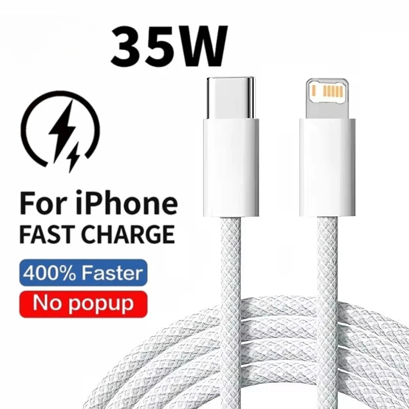 35W Fast Charge PD Cable for iPhone & USB-C Devices - 1m/2m Braided