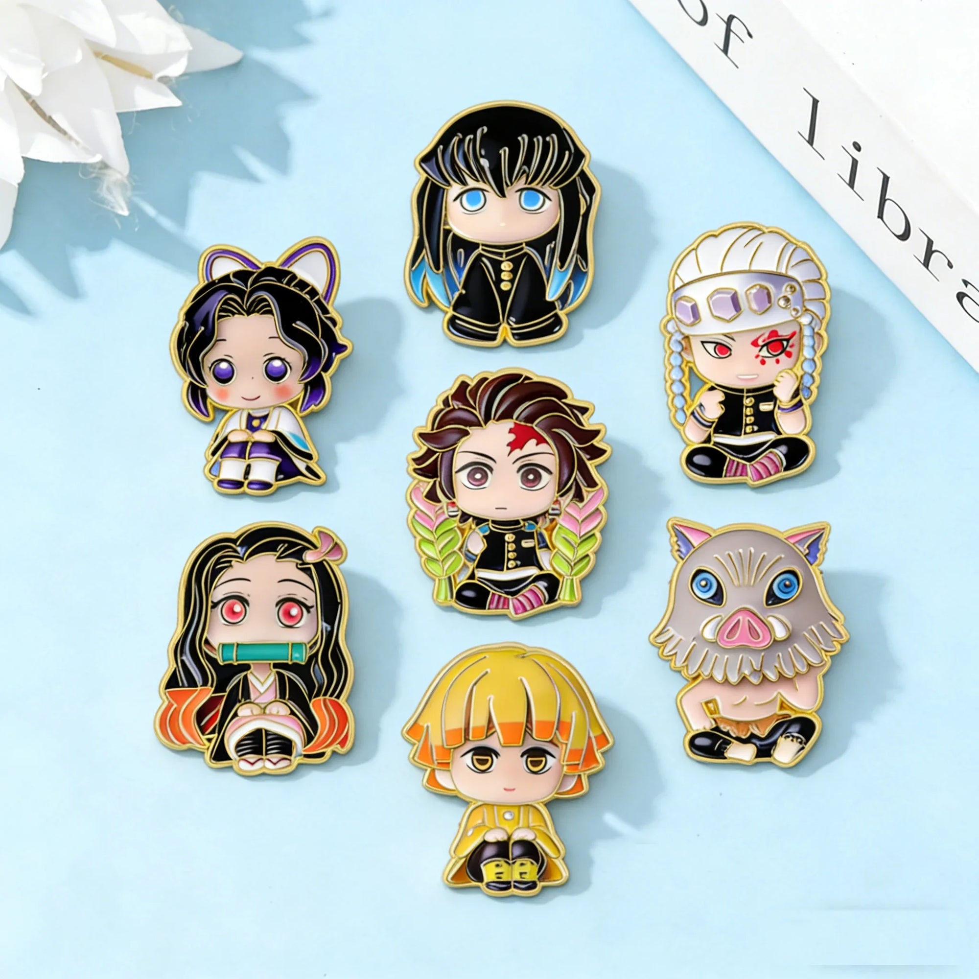 8Pcs Demon Slayer Enamel Brooch Pins for Anime Cosplay & Gift
