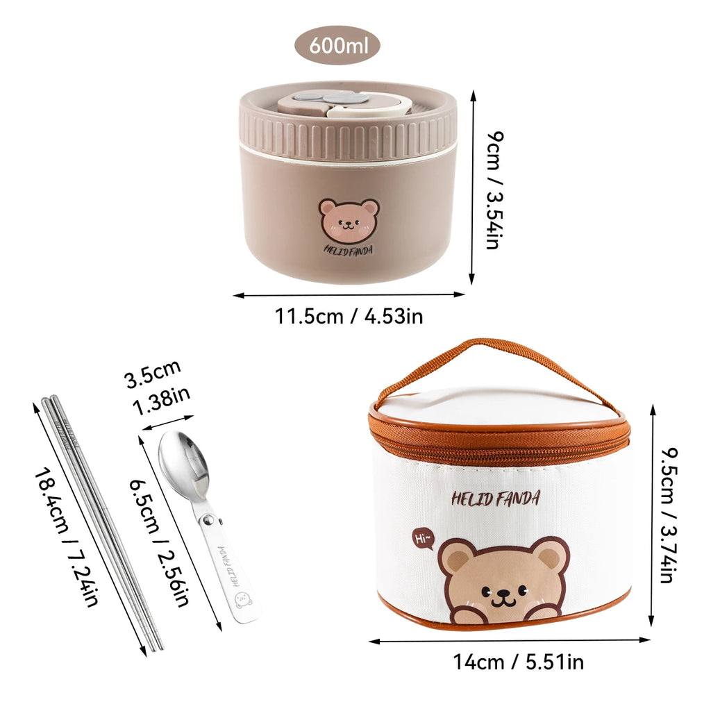 Cute Bear Stainless Steel Insulated Bento Lunch Box for Kids