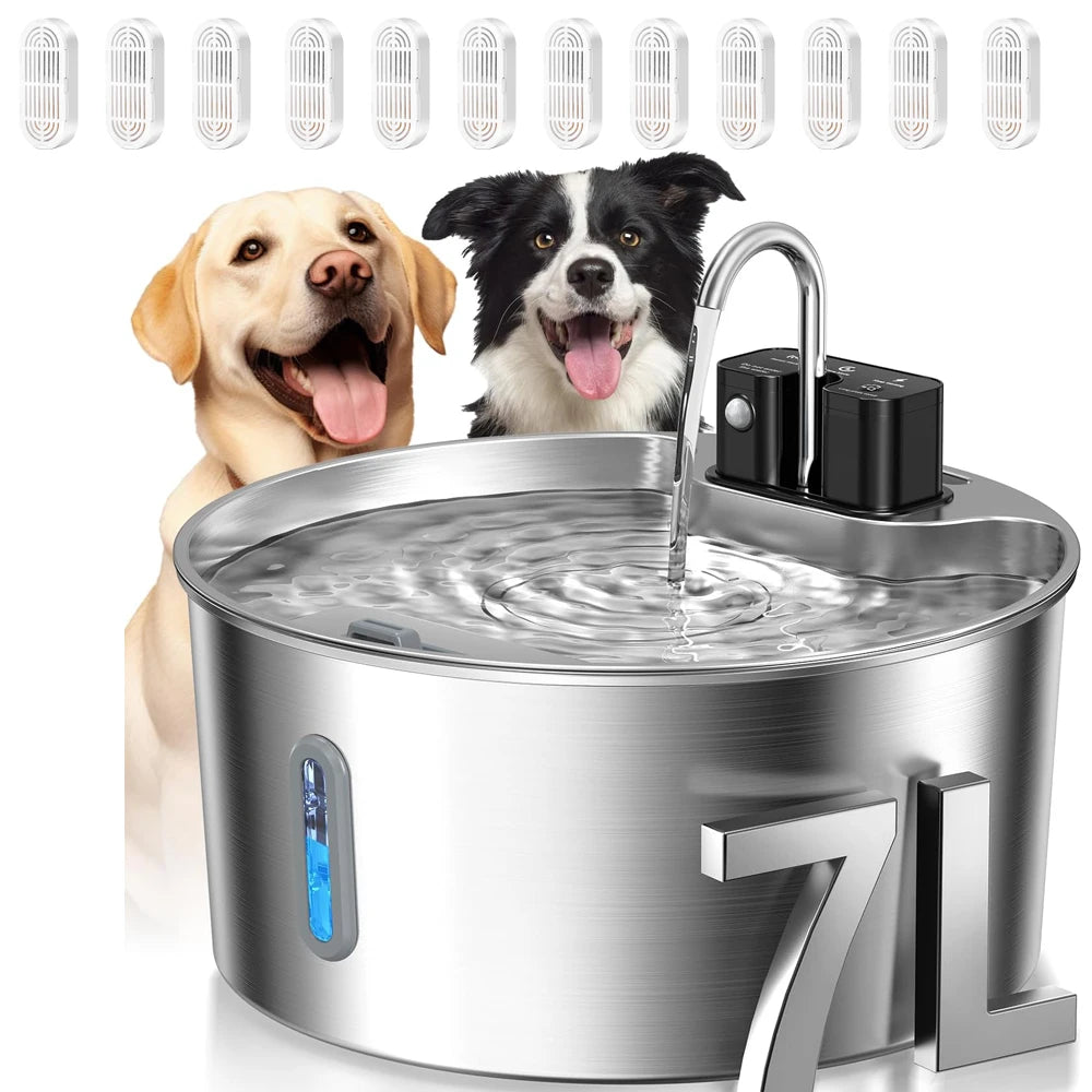 7L Stainless Steel Wireless Cat Water Fountain – Auto Drinker Dispenser