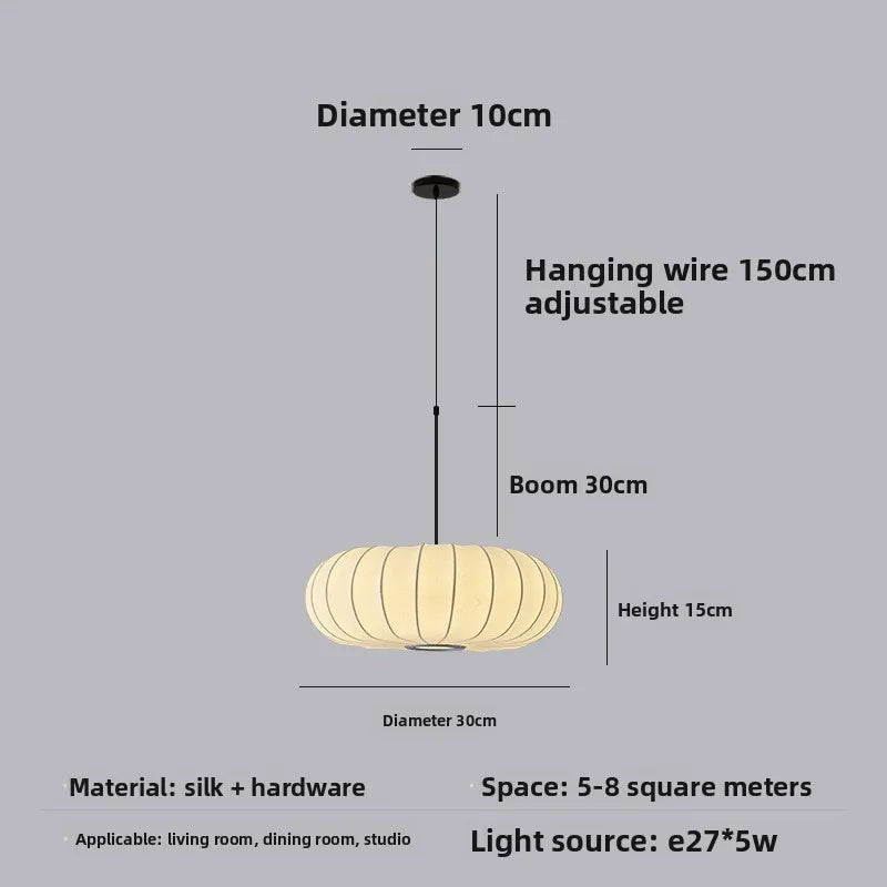 Elegant Japanese Wabi-Sabi Silk Pumpkin Pendant Light Fixture