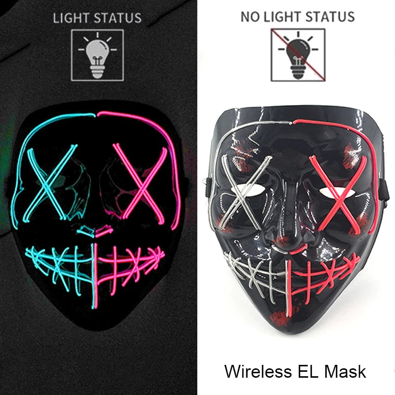 Glow-in-the-Dark Wireless LED Purge Mask for Halloween Cosplay
