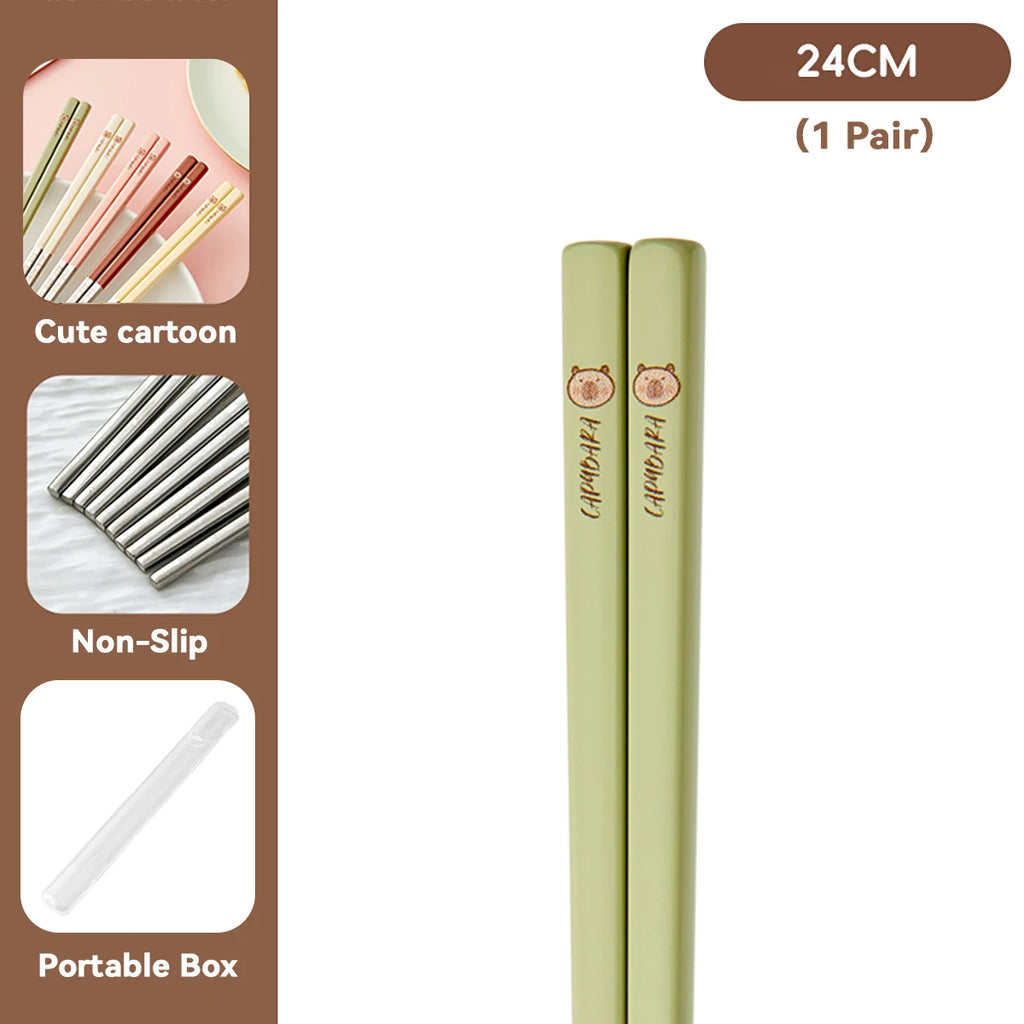 Cute Capybara Stainless Steel Chopsticks - Portable & Non-Slip