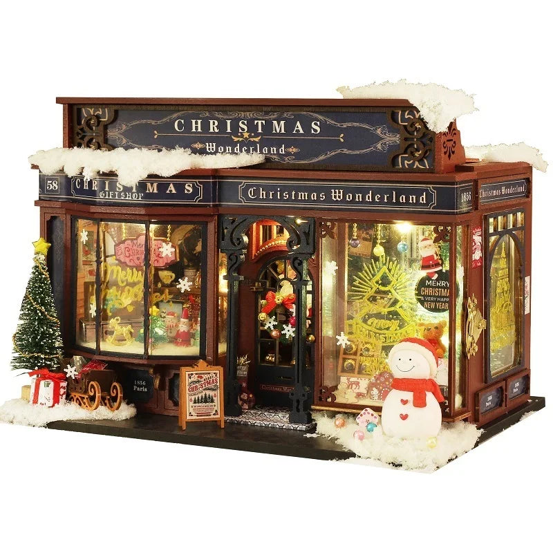 DIY Wooden Christmas Wonderland Dollhouse Kit with LED Lights