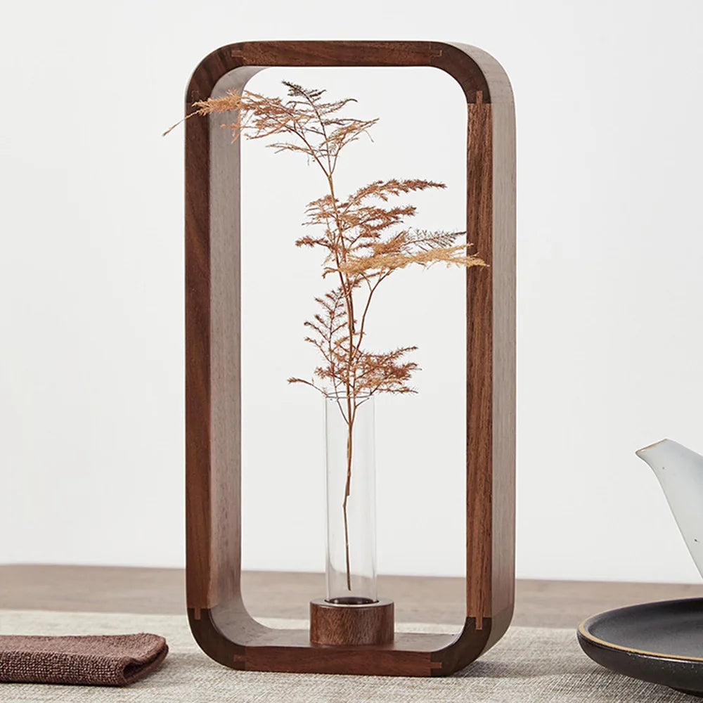 HeMu Minimalist Wooden Test Tube Vase | Modern Hydroponic Planter