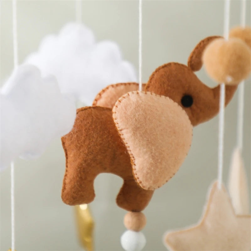 Baby Wooden Elephant Rattle Mobile - Montessori Crib Decor