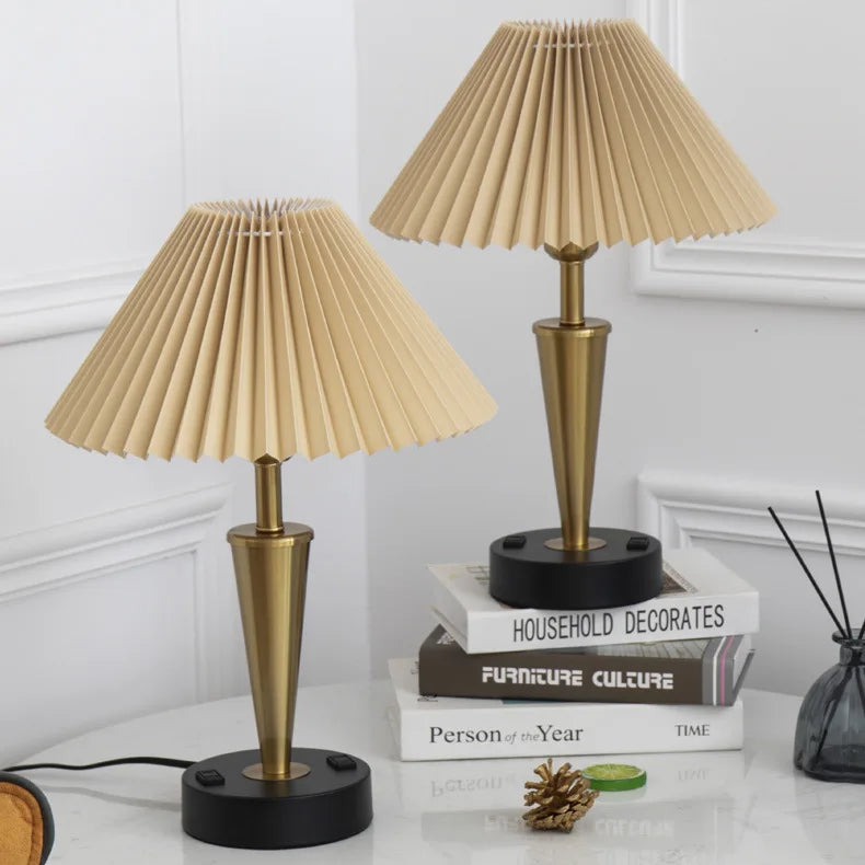 Modern Fabric Shade LED Table Lamp with USB Charging Ports