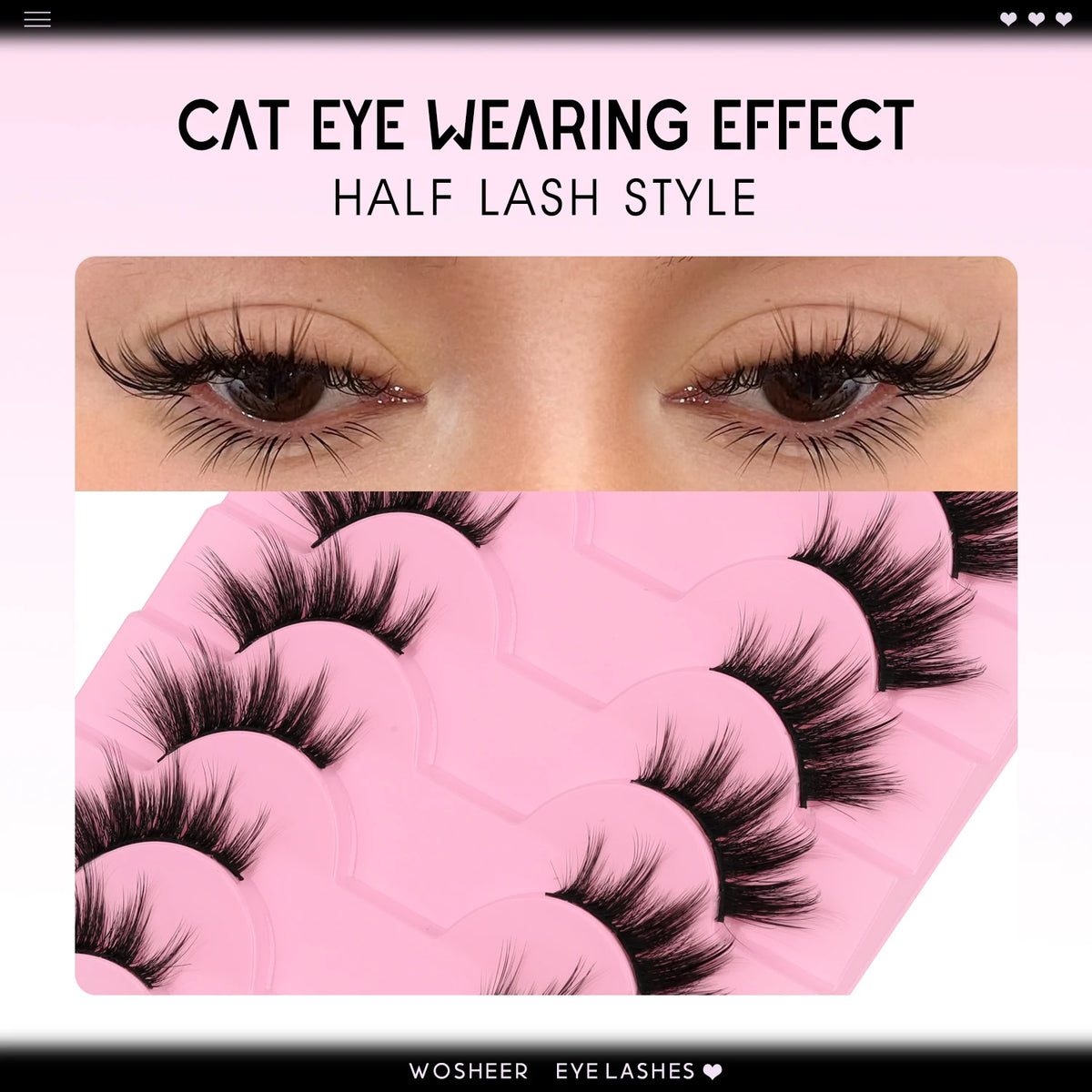 WOSHEER Cat Eye Half Lashes - Soft Wispy Faux Mink Eyelashes