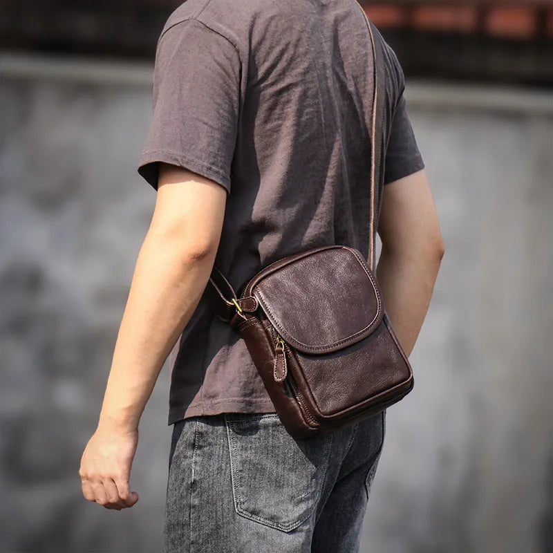 Top Grain Leather Sling Bag for Men - Vintage Crossbody Phone Carrier