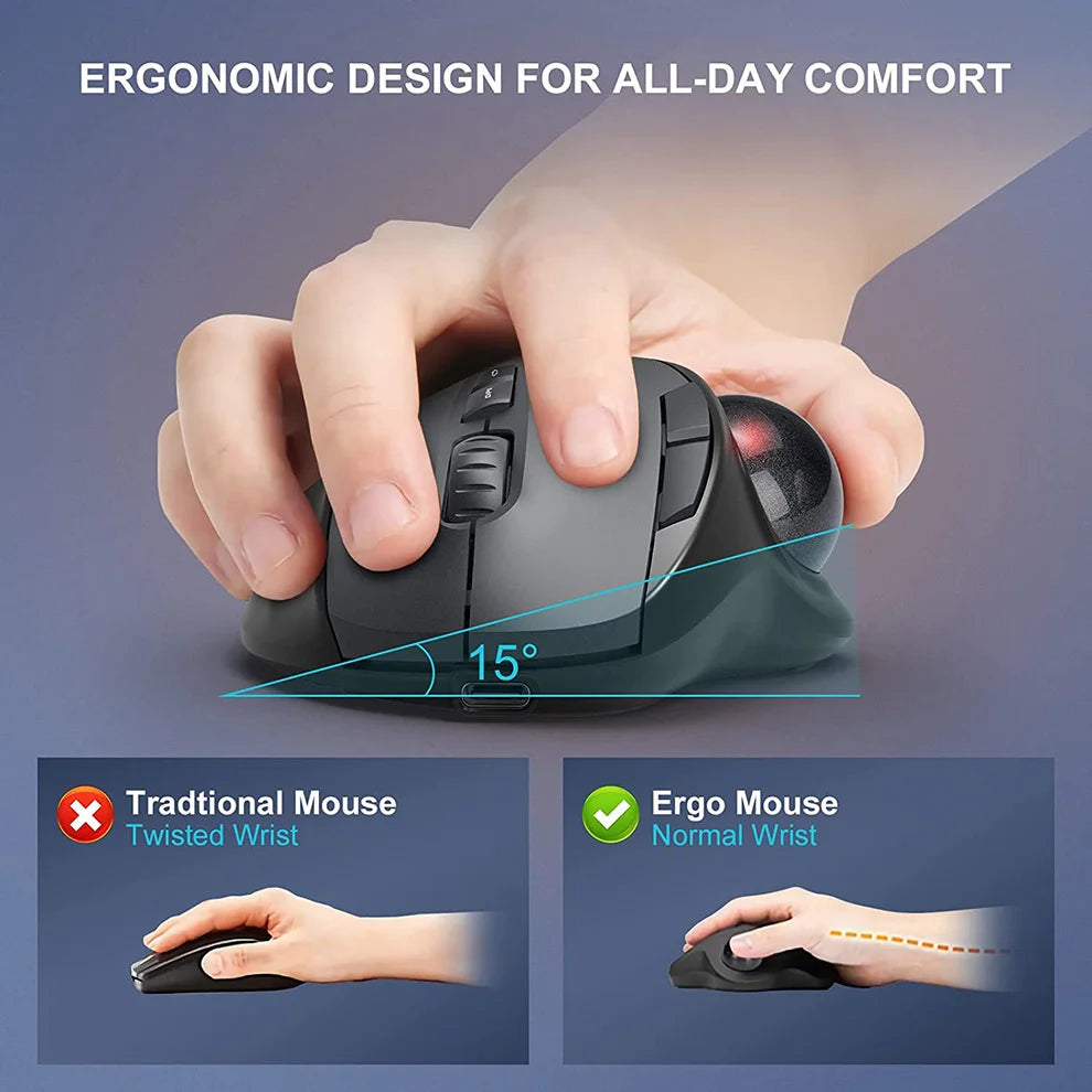 Jomaa Ergonomic Wireless Trackball Mouse - Bluetooth & 2.4G