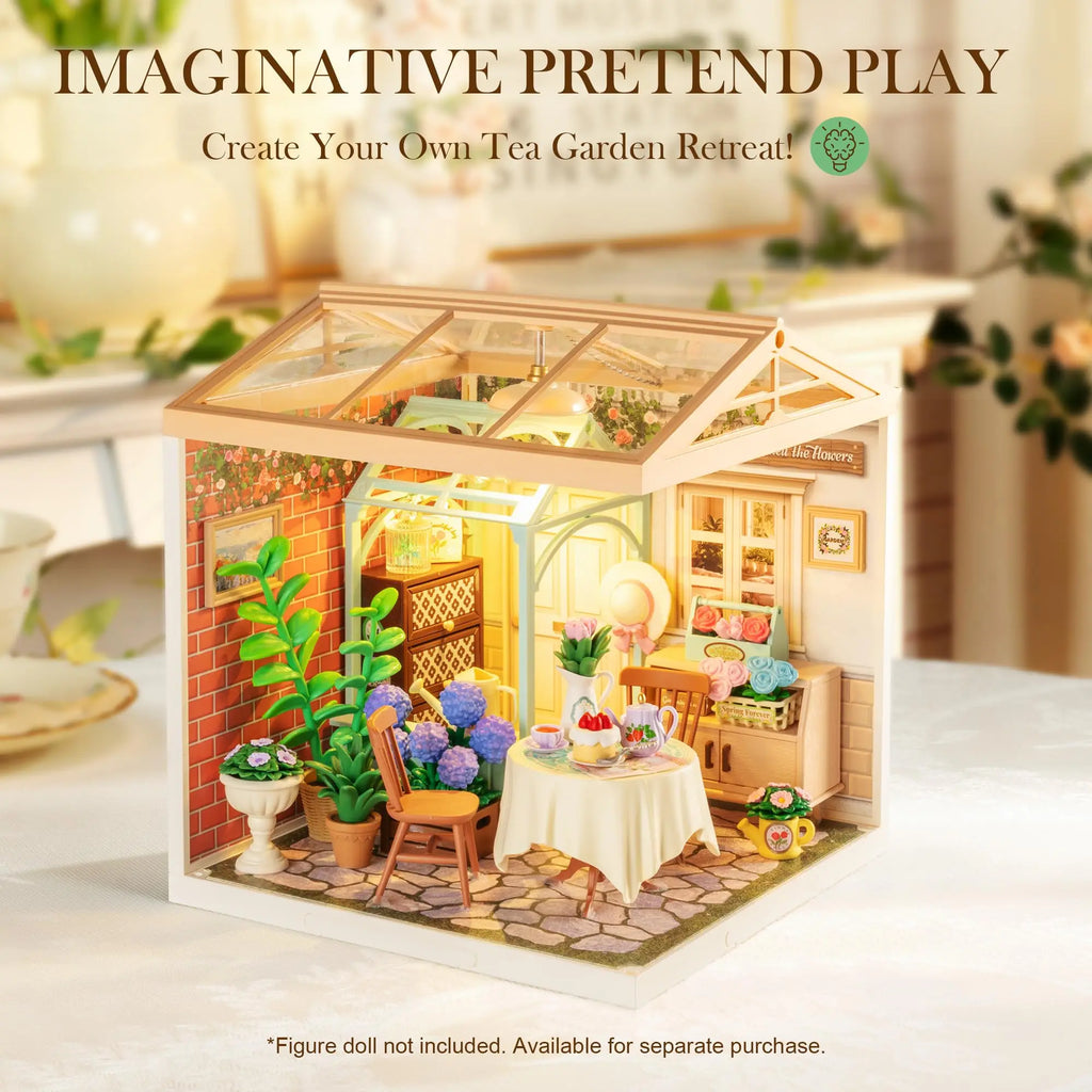 Robotime Blooming Tea Garden Miniature DIY Dollhouse Kit for All Ages