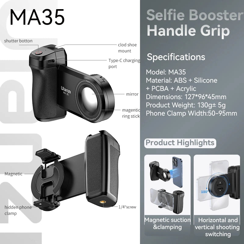 Ulanzi MA35 Selfie Phone Grip with Bluetooth Shutter & Stabilizer