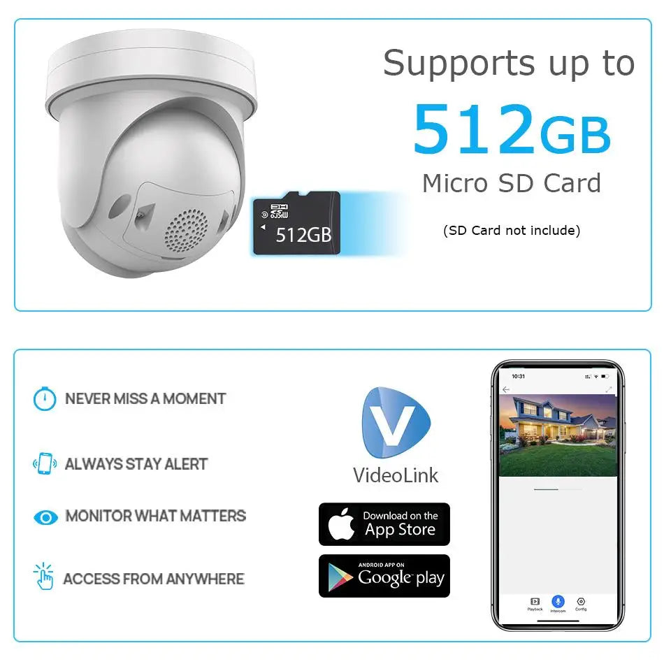 8MP ColorVu PTZ IP Camera with 5X Zoom & 2-Way Audio