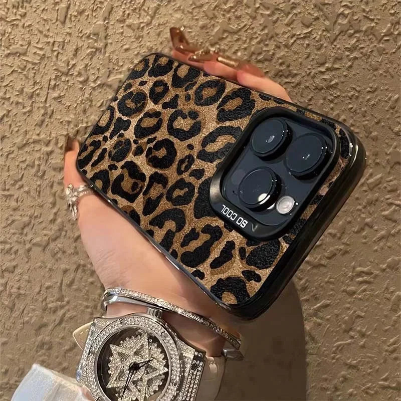 Stylish Leopard Print Shockproof Phone Case for iPhone 16, 15, 14, 13, 12, 11