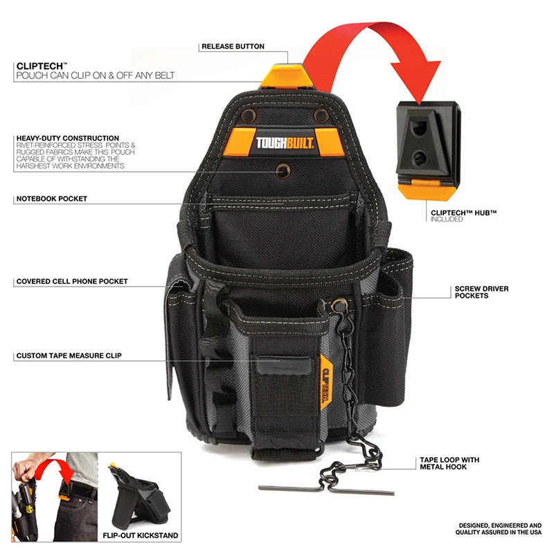TOUGHBUILT Small Electrician Pouch - 13 Pockets with Rugged Design