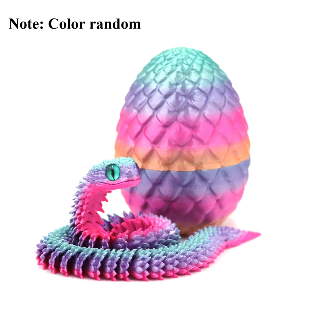 3D Printed Articulated Snake & Dragon Egg – Unique Home Decor