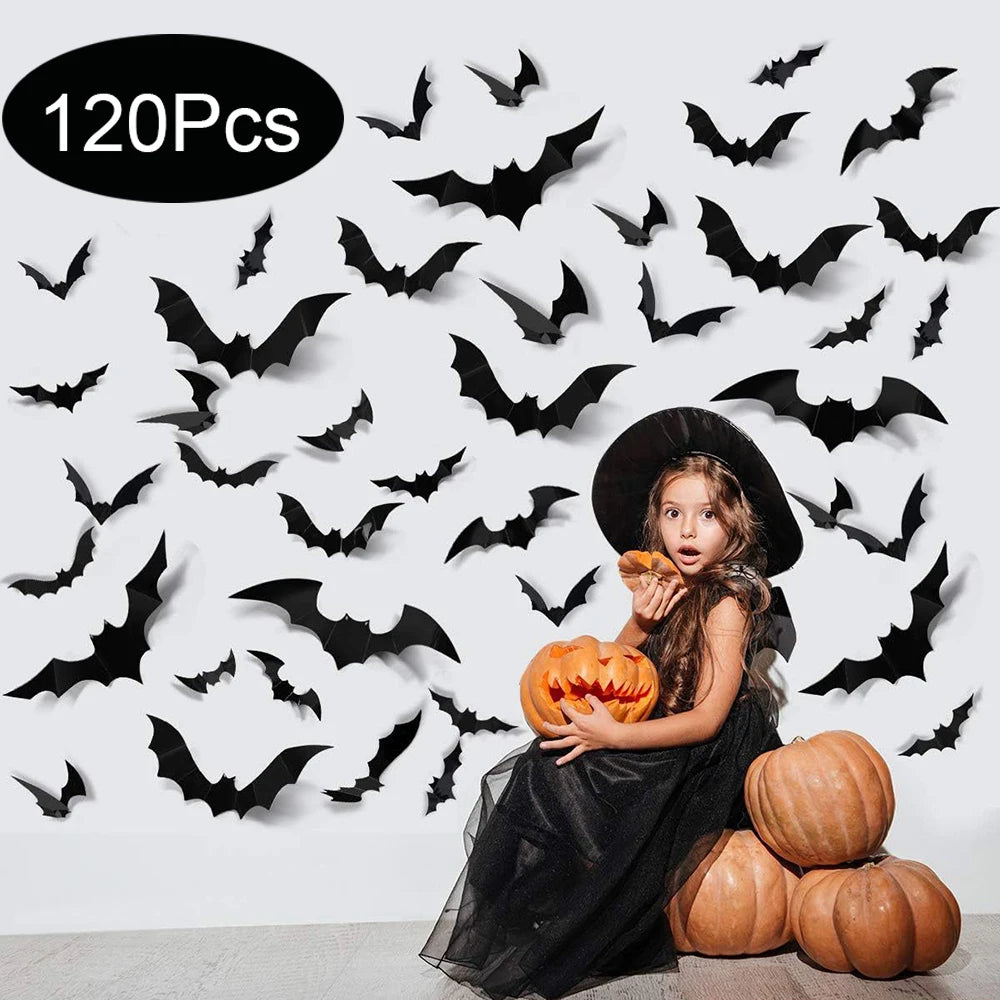 Spooky 3D Black Bat Wall Stickers for Halloween Decor