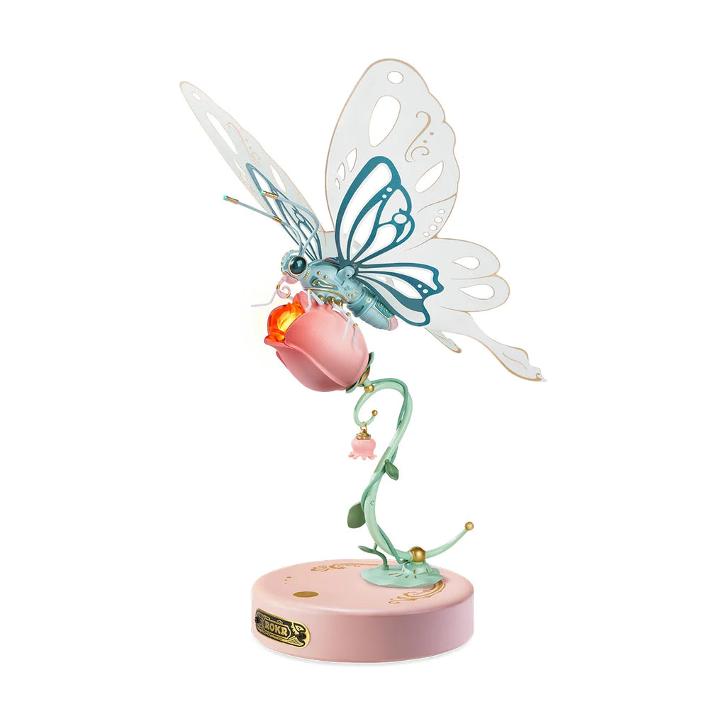 ROKR Mechanical Species Butterfly 3D Puzzle with Golden Rose Lights