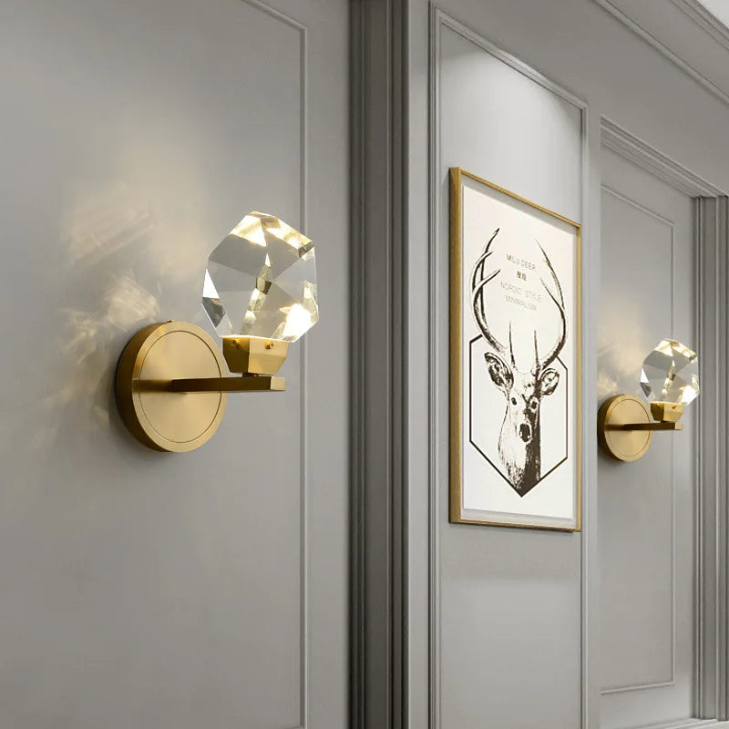 Stylish All-Copper Crystal Wall Lamp - Modern Nordic Design