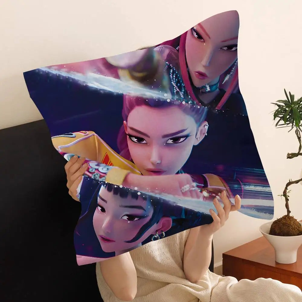 Kop-Cartoon K-Pop Demon Hunters Cushion Cover - Home Decor Pillow