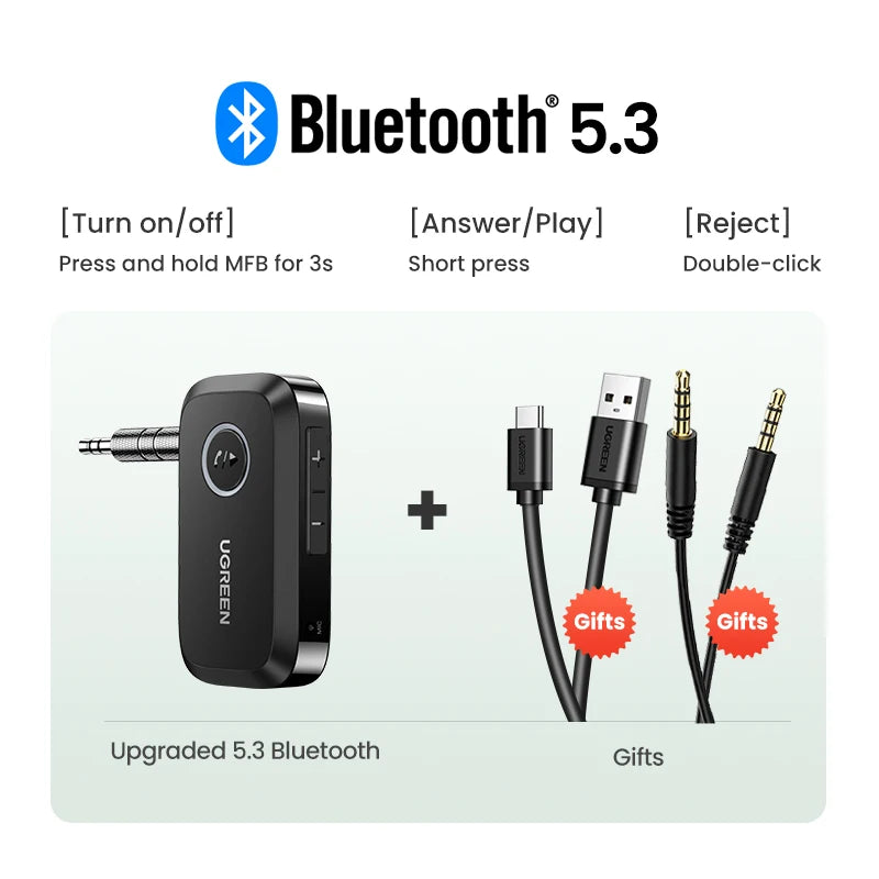 UGREEN Bluetooth 5.3 Audio Receiver - Wireless Car & Speaker Adapter
