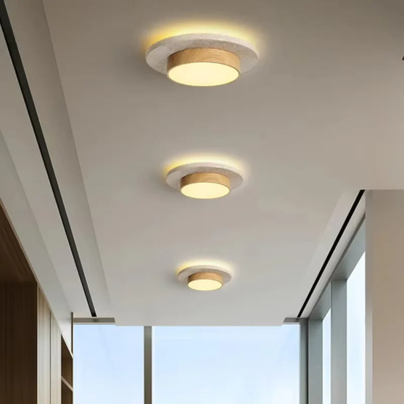 Wabi Sabi Travertine LED Ceiling Lamp - Retro Natural Stone Beauty