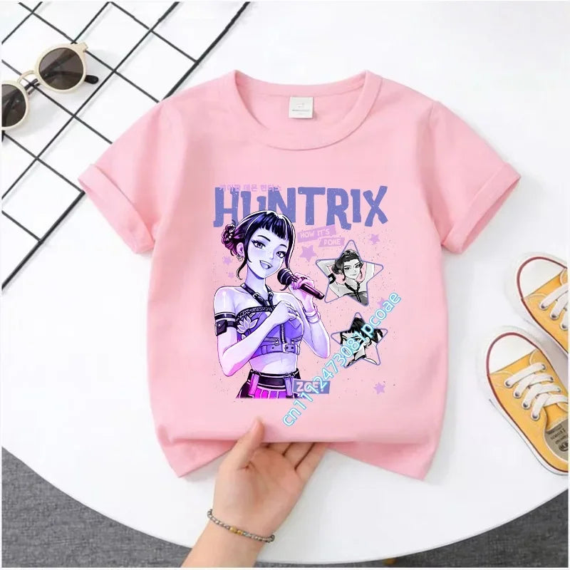 Cute Kpop Demon Hunters T-Shirt for Kids | Short Sleeve Cotton Tee