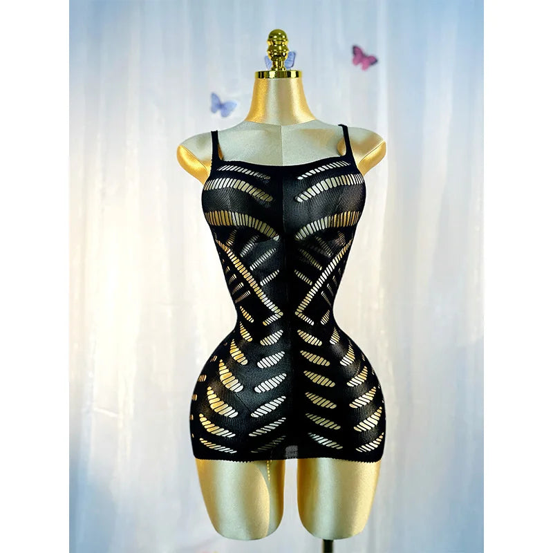 Elegant Hollow Out Fishnet Cover-Up Dress for Summer Beach Fun
