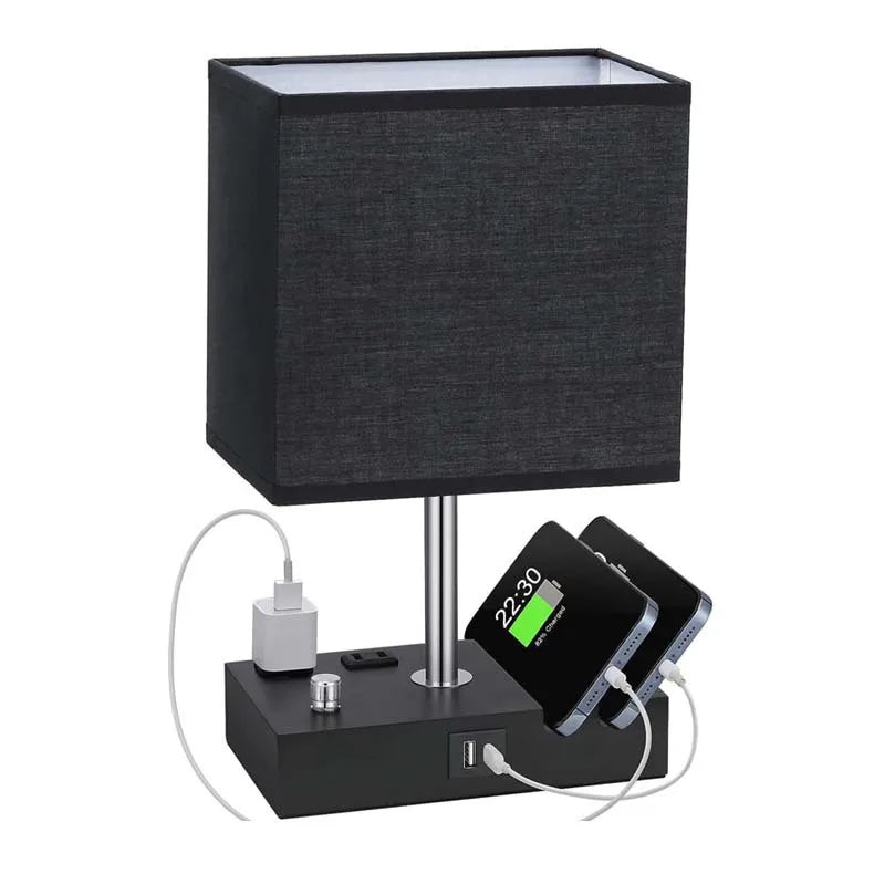Dimmable Touch Control Table Lamp with Fabric Shade - USB Charging