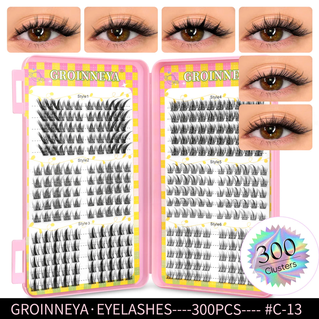 GROINNEYA Natural Cluster Lashes - 320 Pcs Volume Mixed Tray