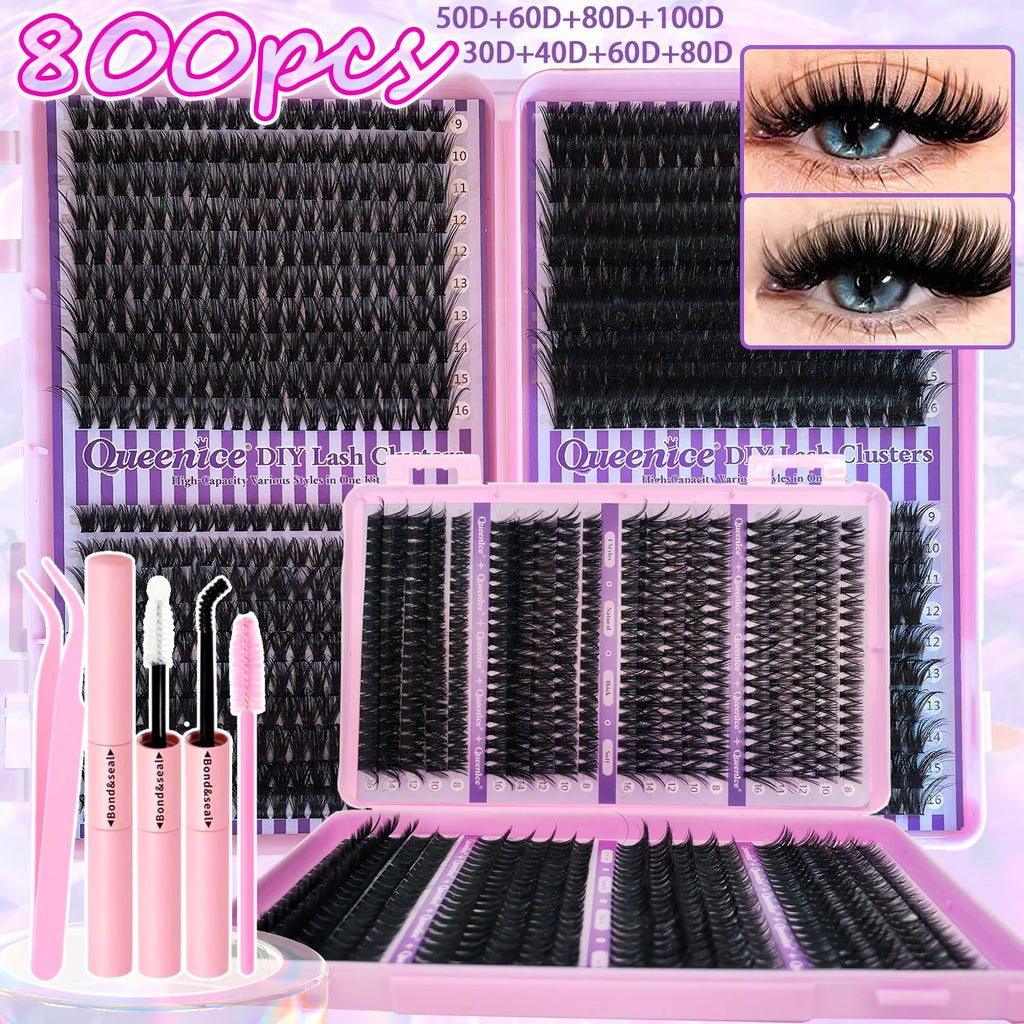 QUEENICE DIY Cluster Lashes - Fluffy Cat Eye Eyelash Extensions