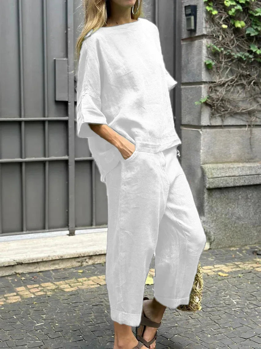 Chamliforve Women's Plus-Size 2-Piece Summer Cotton-Linen Set