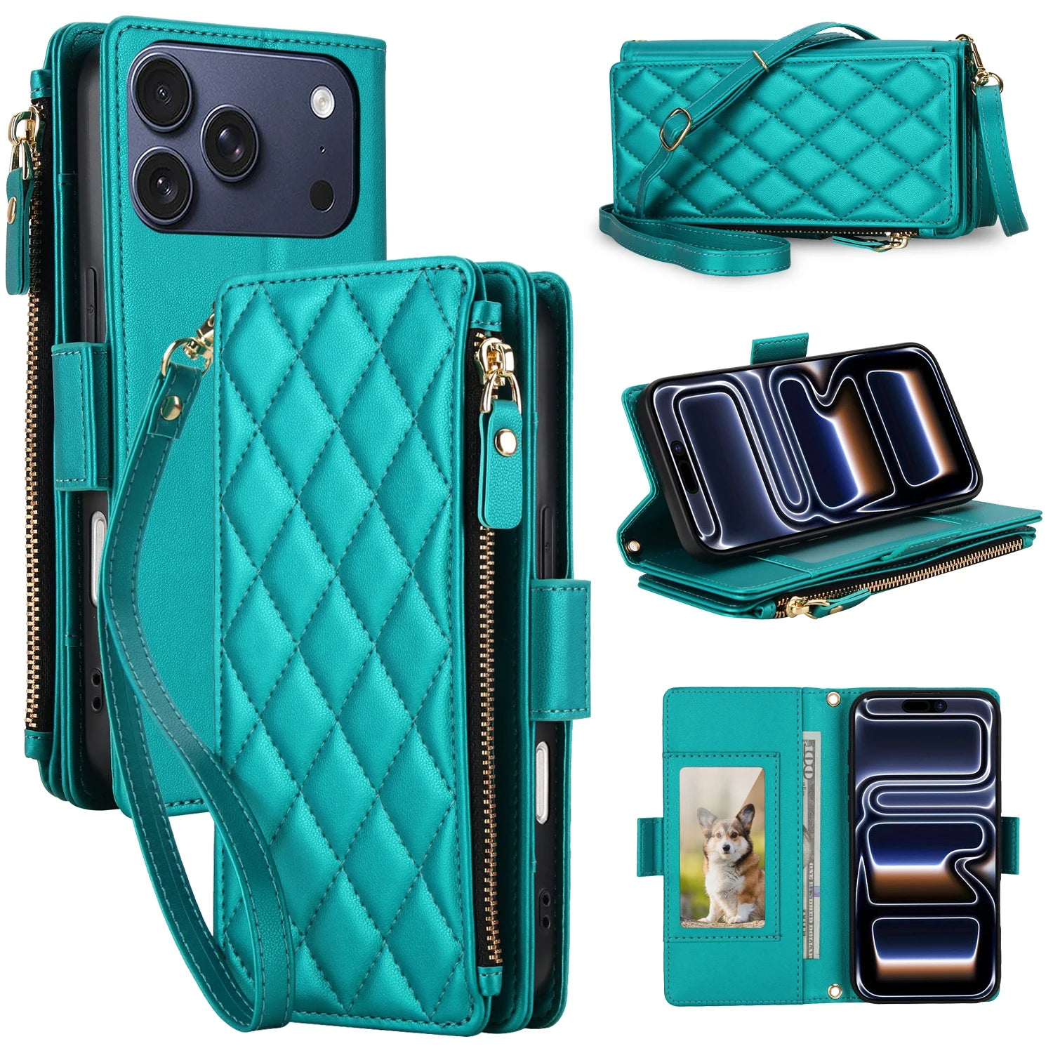 Stylish Leather Crossbody Wallet Case for iPhone 12-17 Series