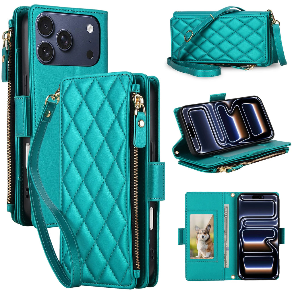 Magnetic Leather Crossbody Wallet Case for iPhone 17, 16, 15, 14